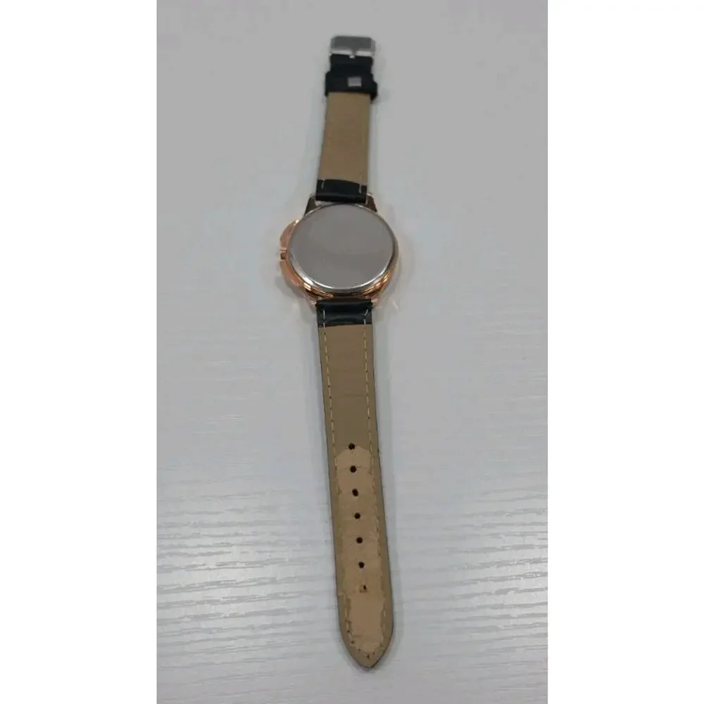 Rose Gold Star Pattern Womens Watch Black Faux Leather Band New Battery W332
